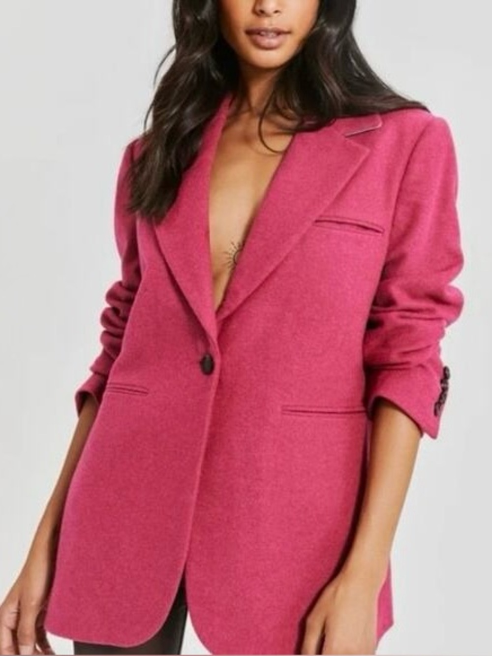 NWT Something Navy Hot Pink Single-Button Oversized Blazer
